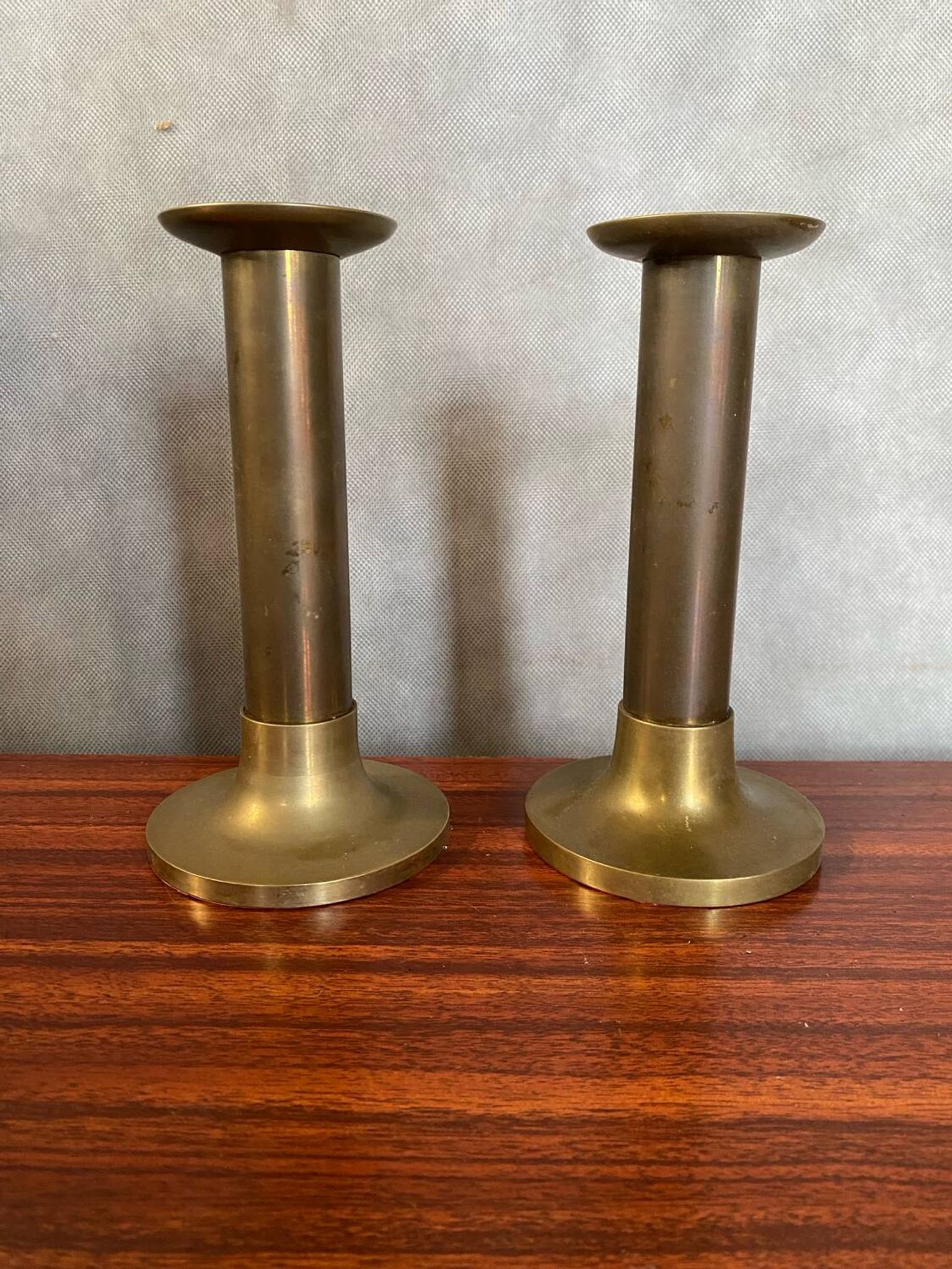 Antique Pair Of Vintage Brass Column Candle Holders