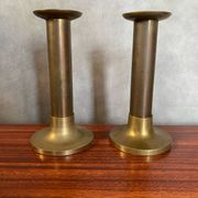 Antique Pair Of Vintage Brass Column Candle Holders