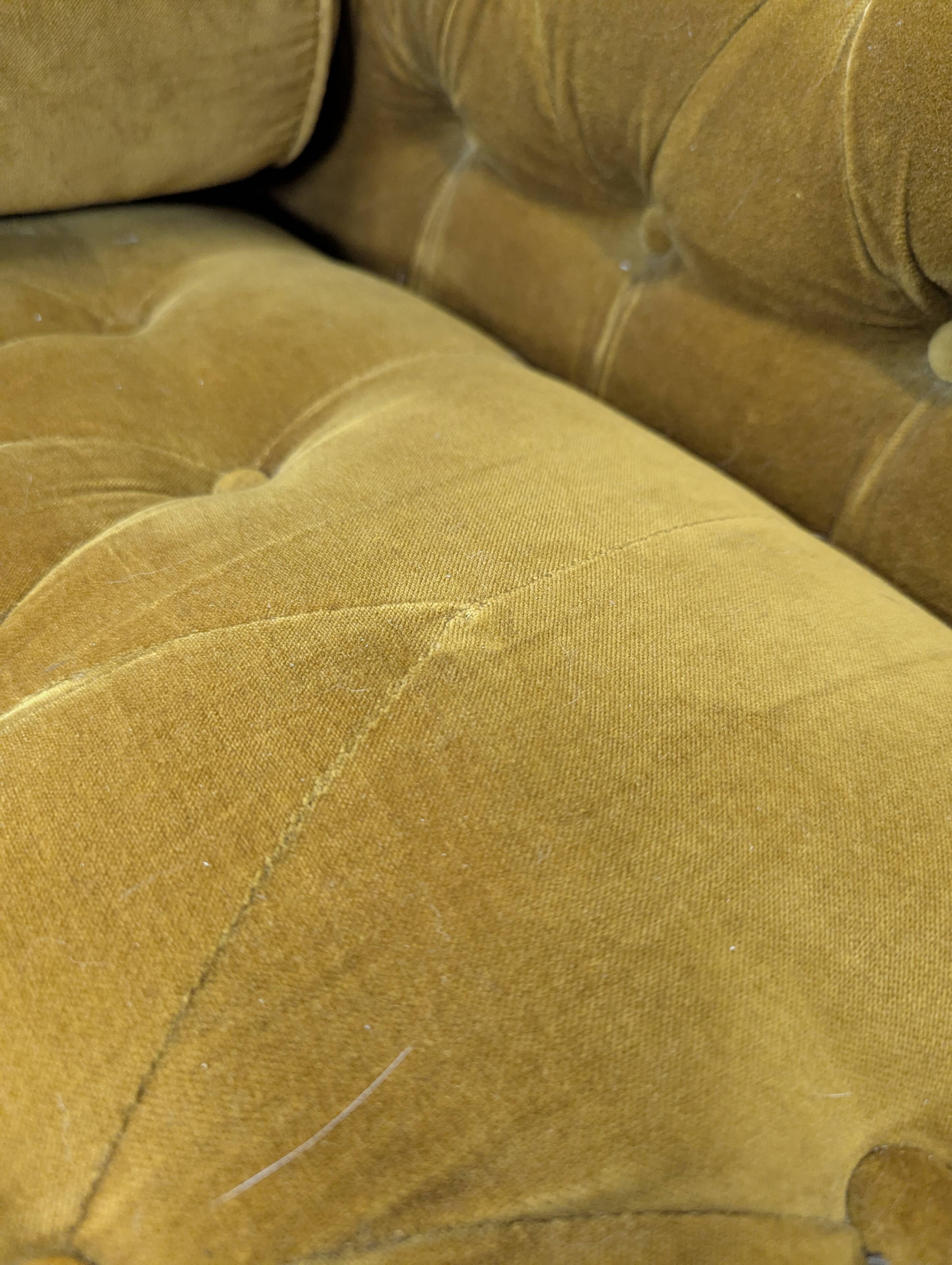 Saffron-colored velvet sofa