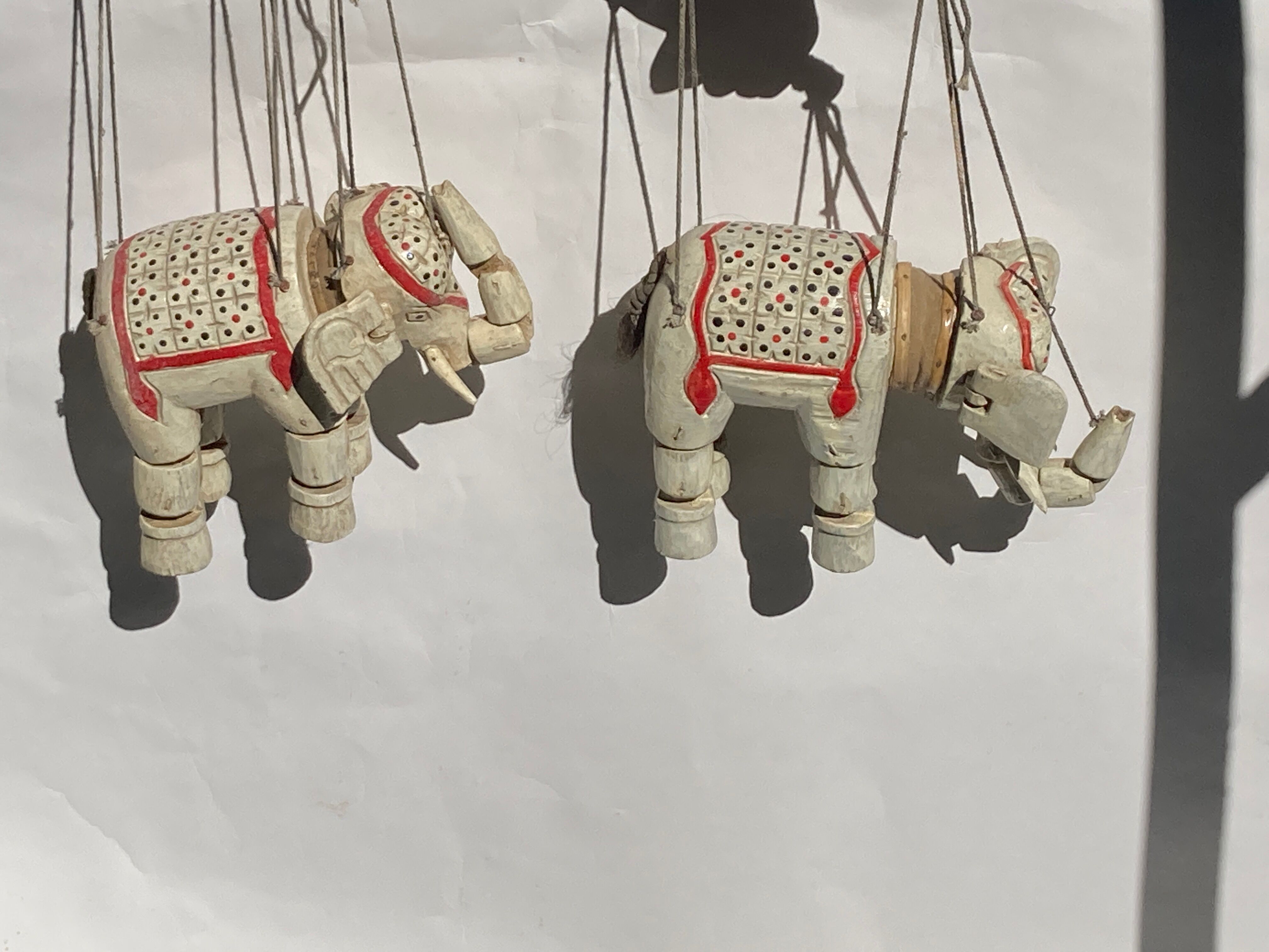Set of 5 antique Anglo Indian elephant marionettes, puppets