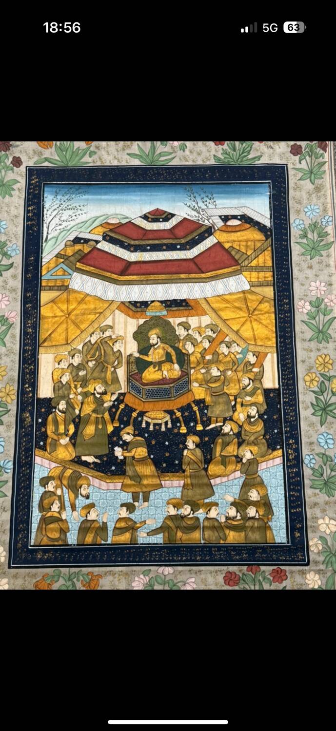Large Persian painting on silk - large decorative hanging - scene of