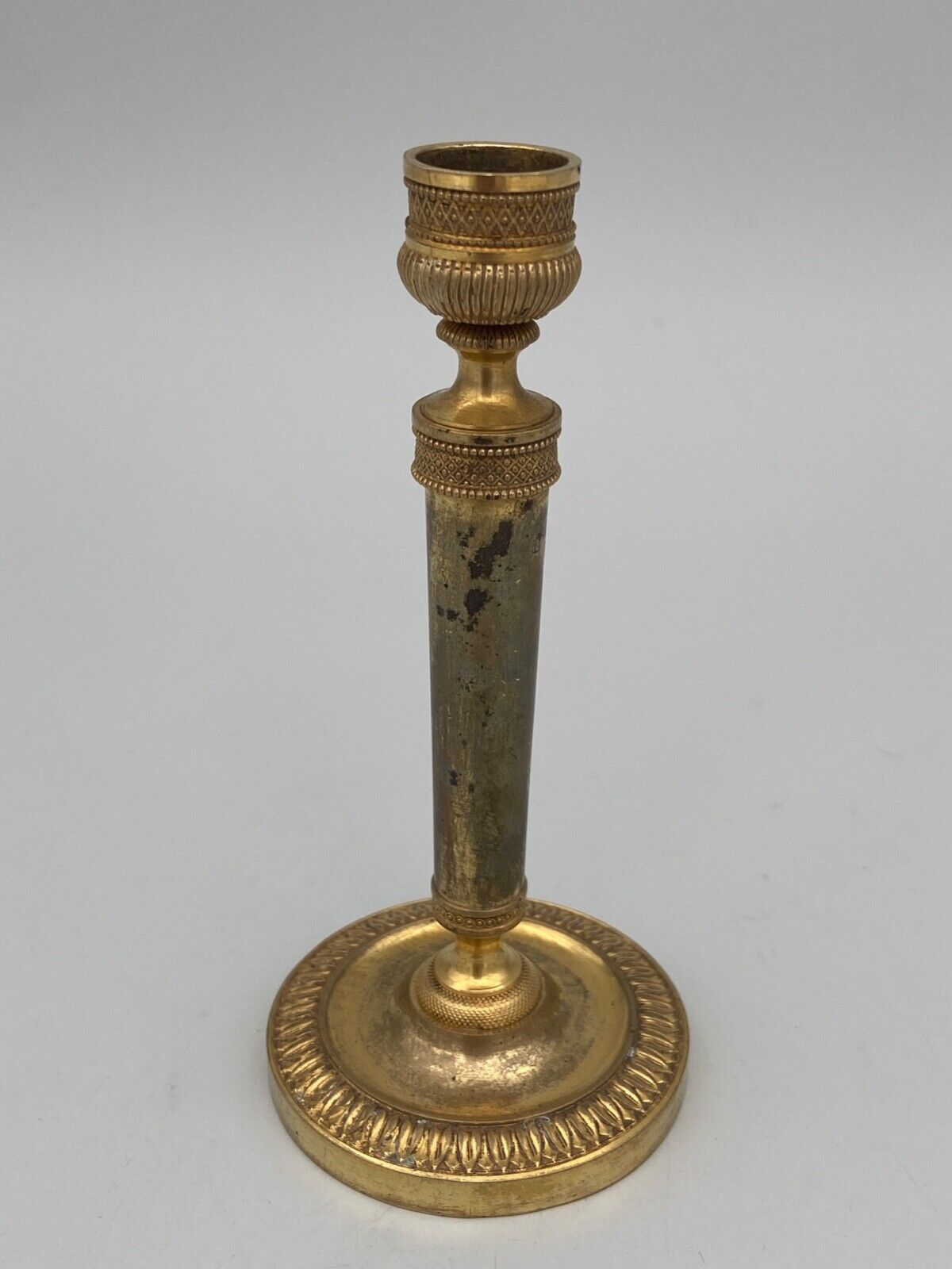Pair of miniature candle holders in bronze dore restoration period nineteenth
