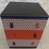 Vintage chest of drawers on wheels with three drawers in faux leather and fabric - Bouto