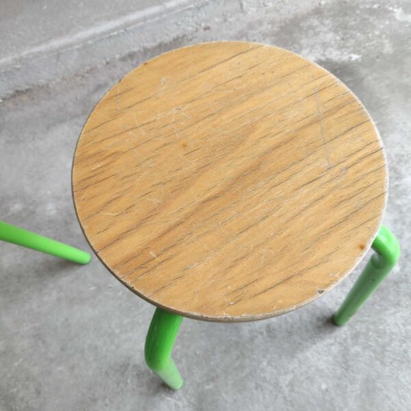 Lot de 4 tabourets vintage métal vert et bois
