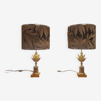 Pair of signed Maison Charles Lamps, Lotus model from the 70's.