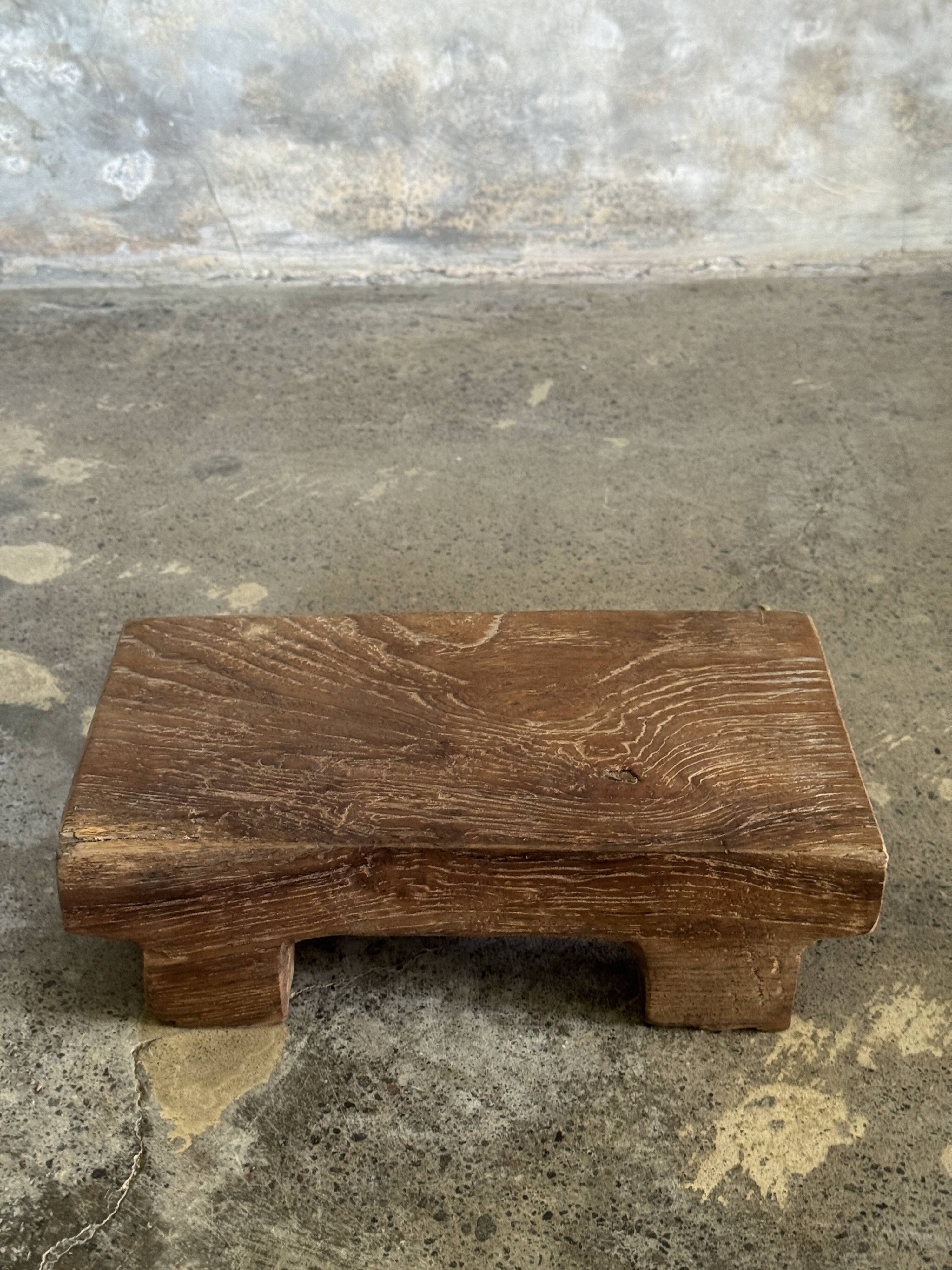 Small stool, accent stool in solid blond teak wabi-sabi L30 W8.5 H6.