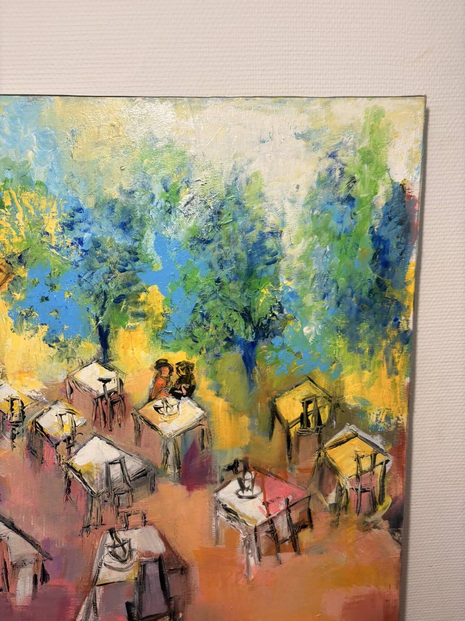 Oil Painting Canvas Deloison Scene Life Kiosk Café Bar Music