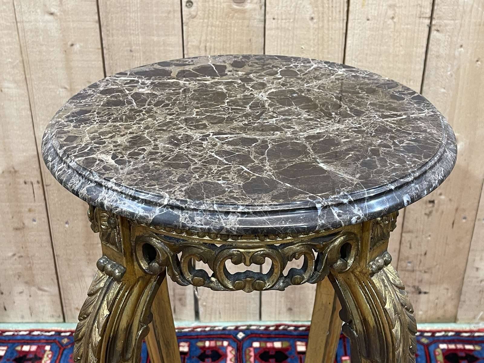 Gilded wooden stool with marble top - made in the 70s