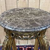 Gilded wooden stool with marble top - made in the 70s