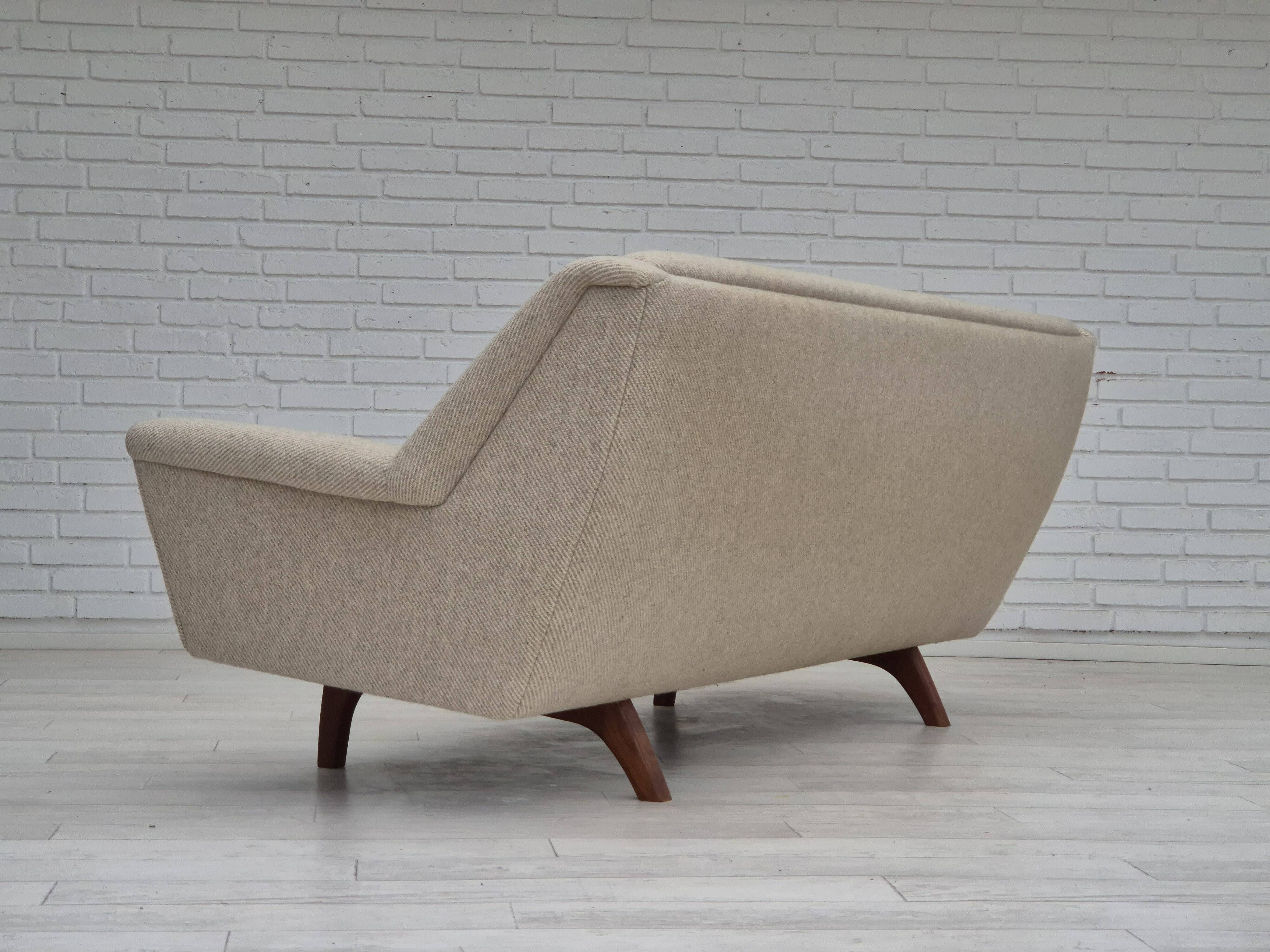 1970s, Danish 3 seater sofa, original condition, wool, teak wood.