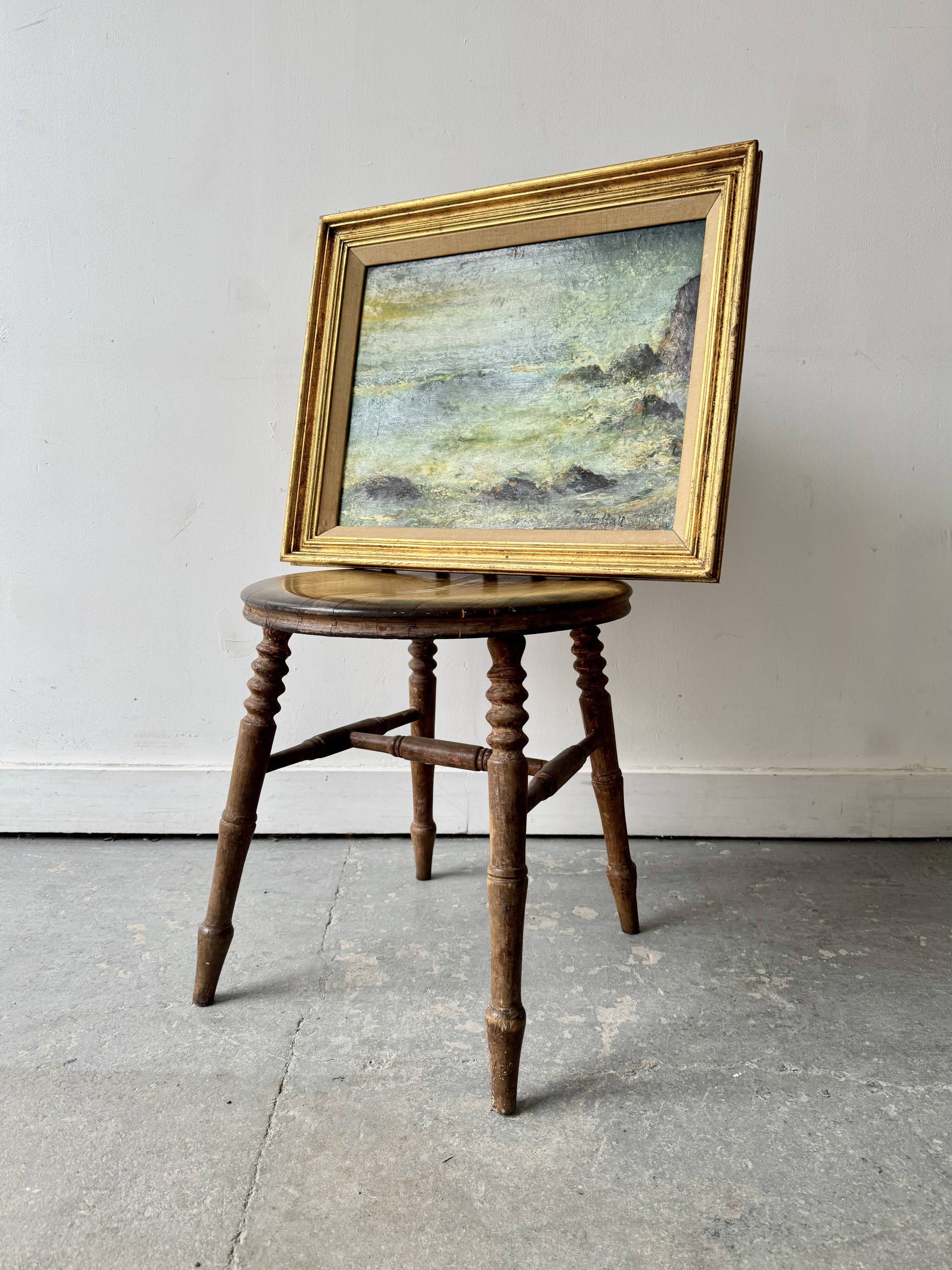 Vintage Seascape Oil Painting of Cornwall with Gold Frame