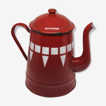 Cafetière en émail rouge et motifs graphiques