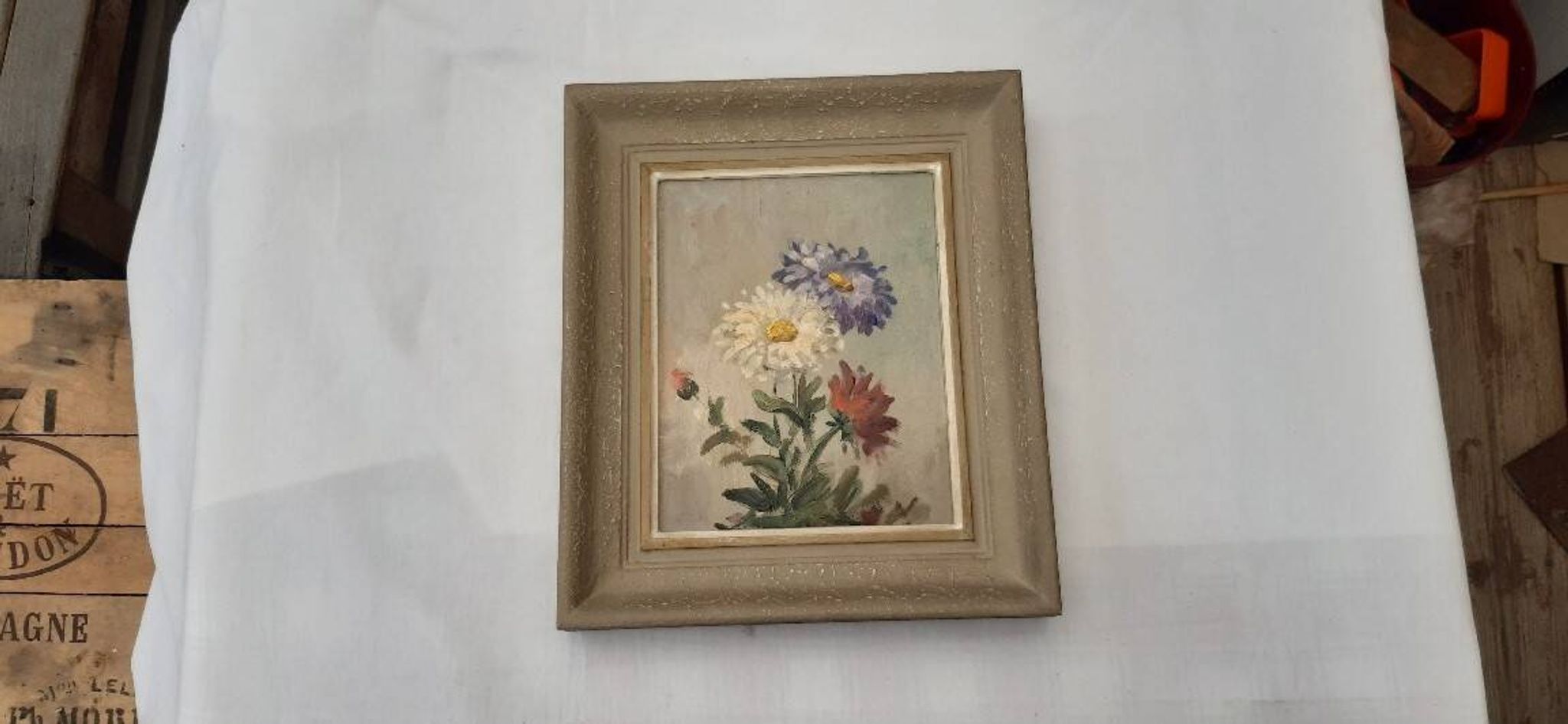 Antique floral painting from France, mid-20th century