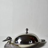 Vintage silver metal duck foie gras bell