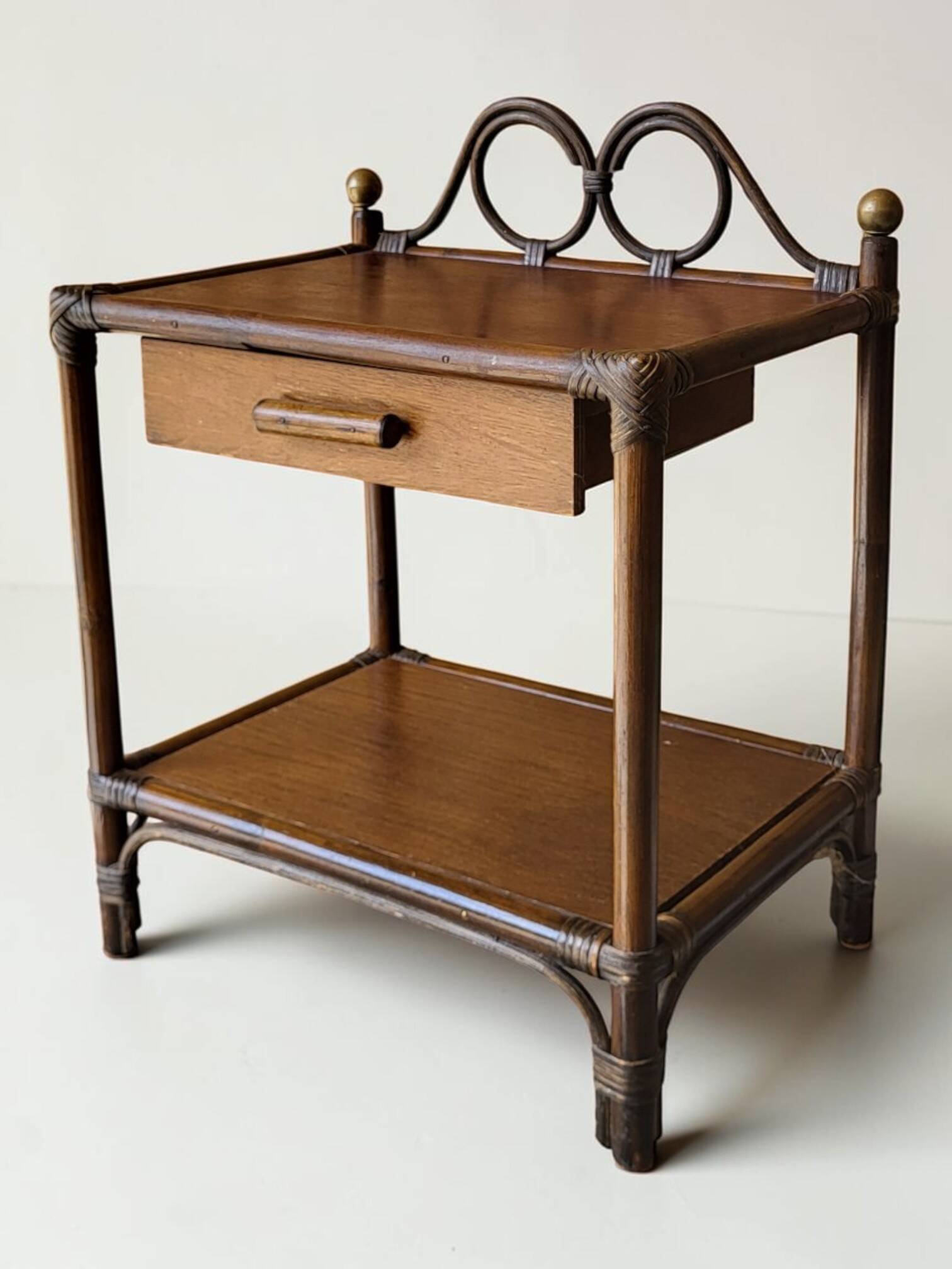 70s rattan bedside table / side table