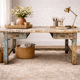 Établi console à tiroirs en hêtre patine bleue 1940
