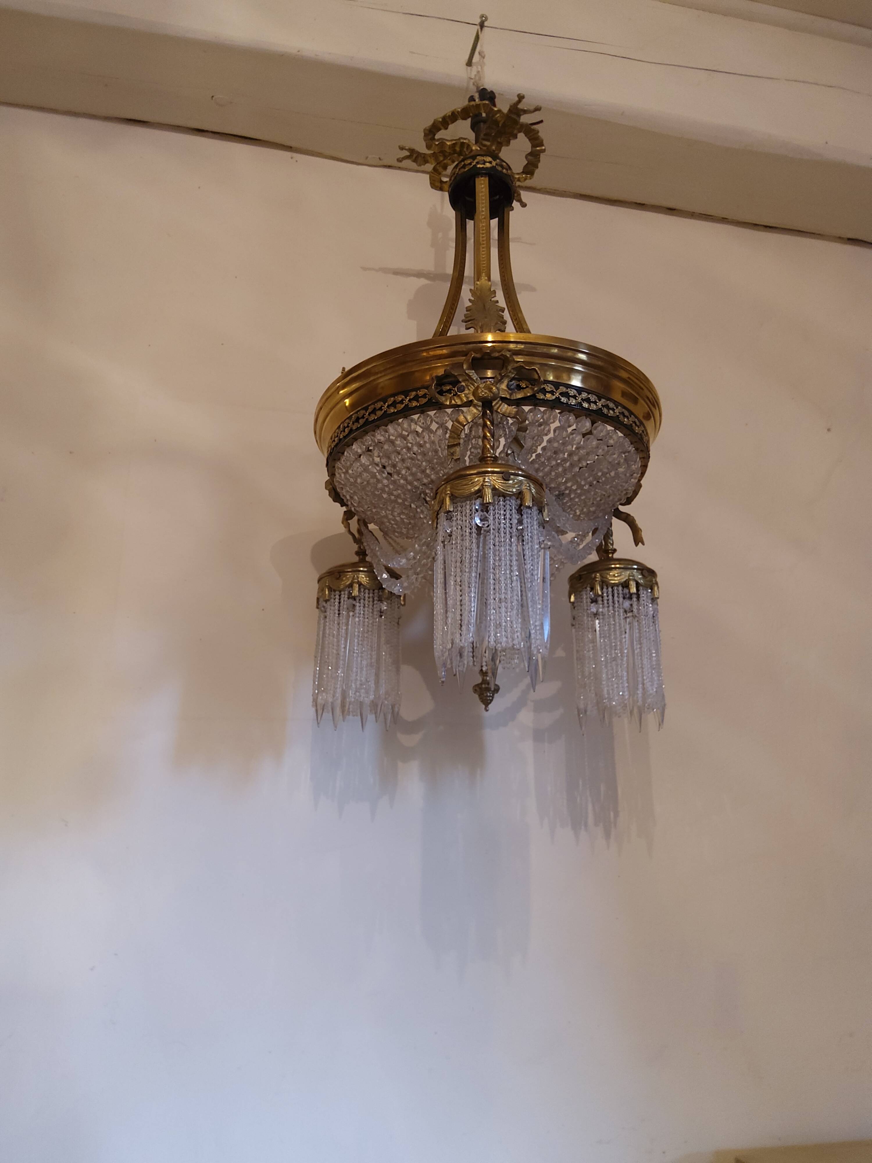 Lustre panier ancien en bronze