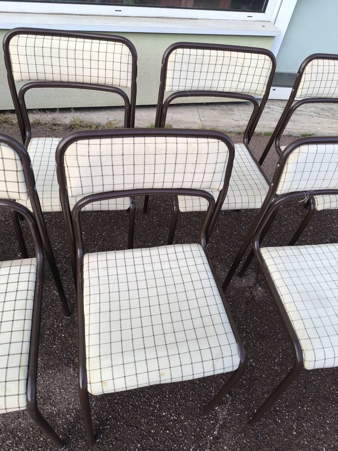Set of 12 vintage Danish metal and fabric chairs