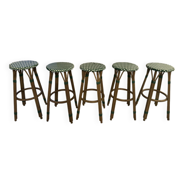 Lot de 5 tabourets de bar style bistrot en rotin et tr
