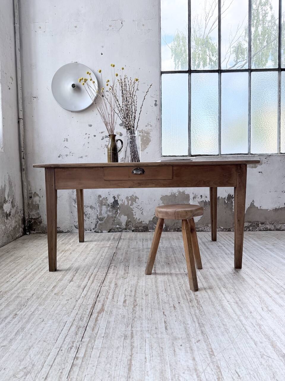 Farm table with tapered legs, cherry wood, 150 cm