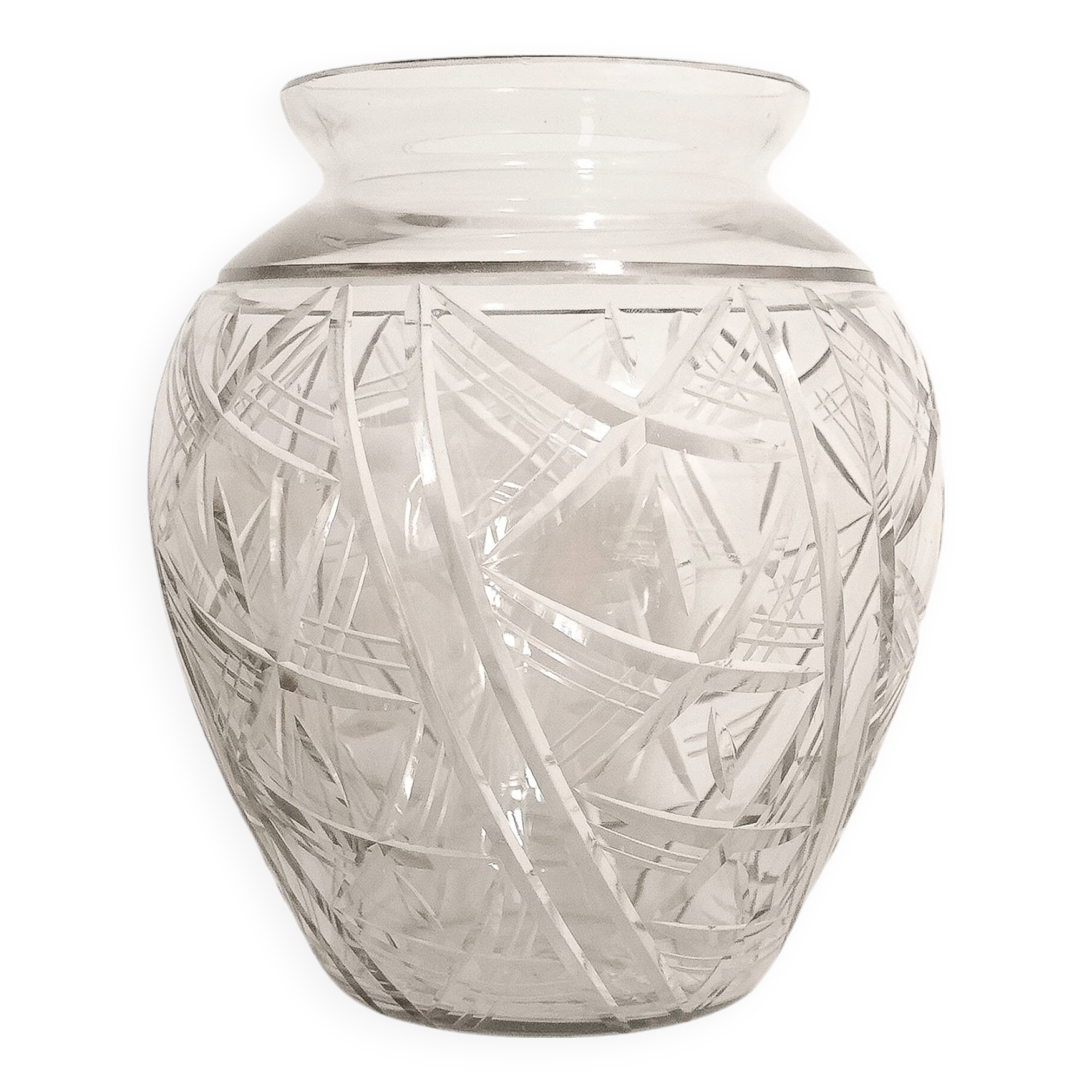 Vase en verre transparent forme boule style art déco