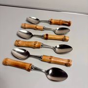 Lot de 6 cuillères à dessert vintage à manches bambou