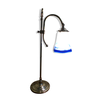 Lampe de bureau ou salon en laiton poli  XXème siècle pâte de verre signé LOTI Nancy