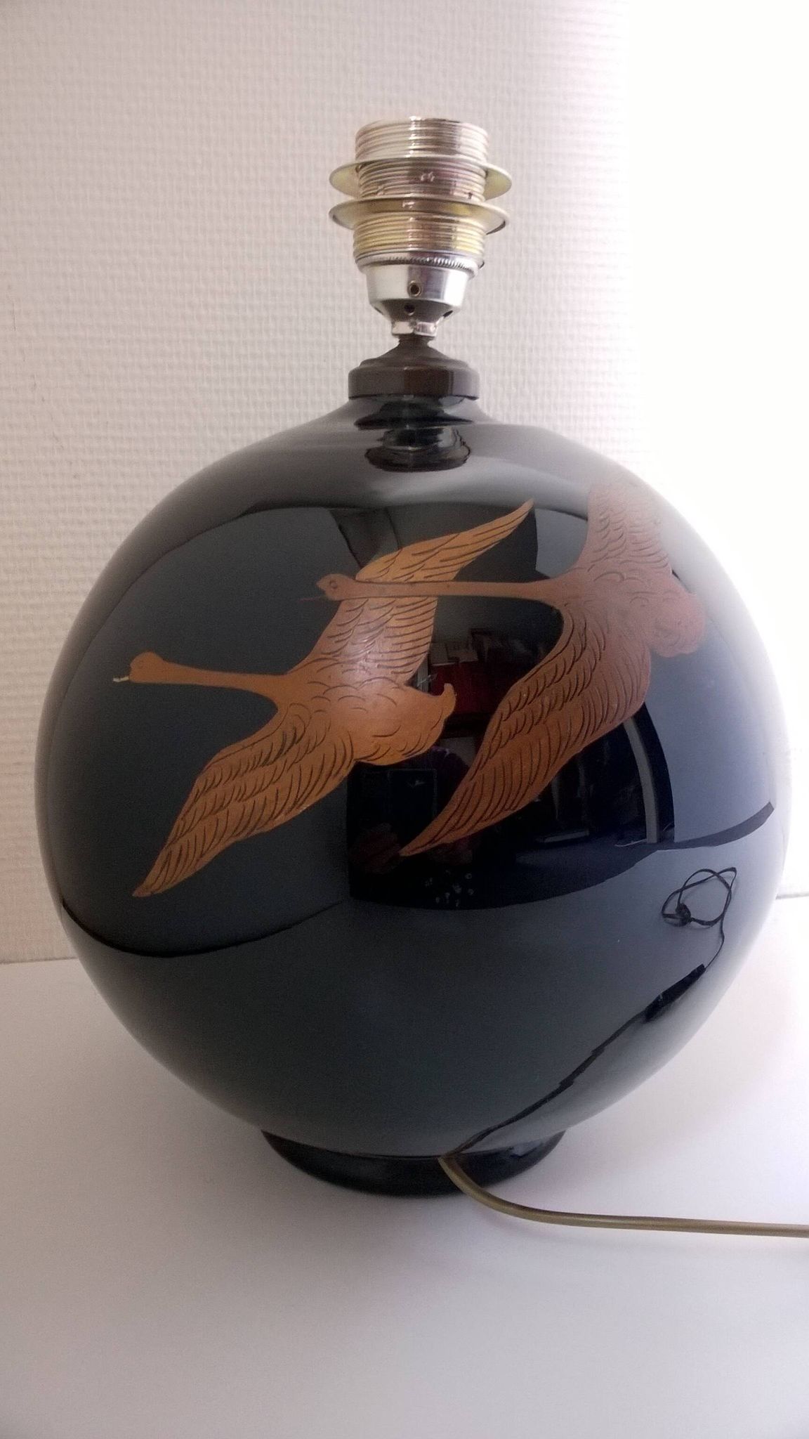 Hand-painted black opaline ball lamp base c.1930/40 Jacques Adnet style
