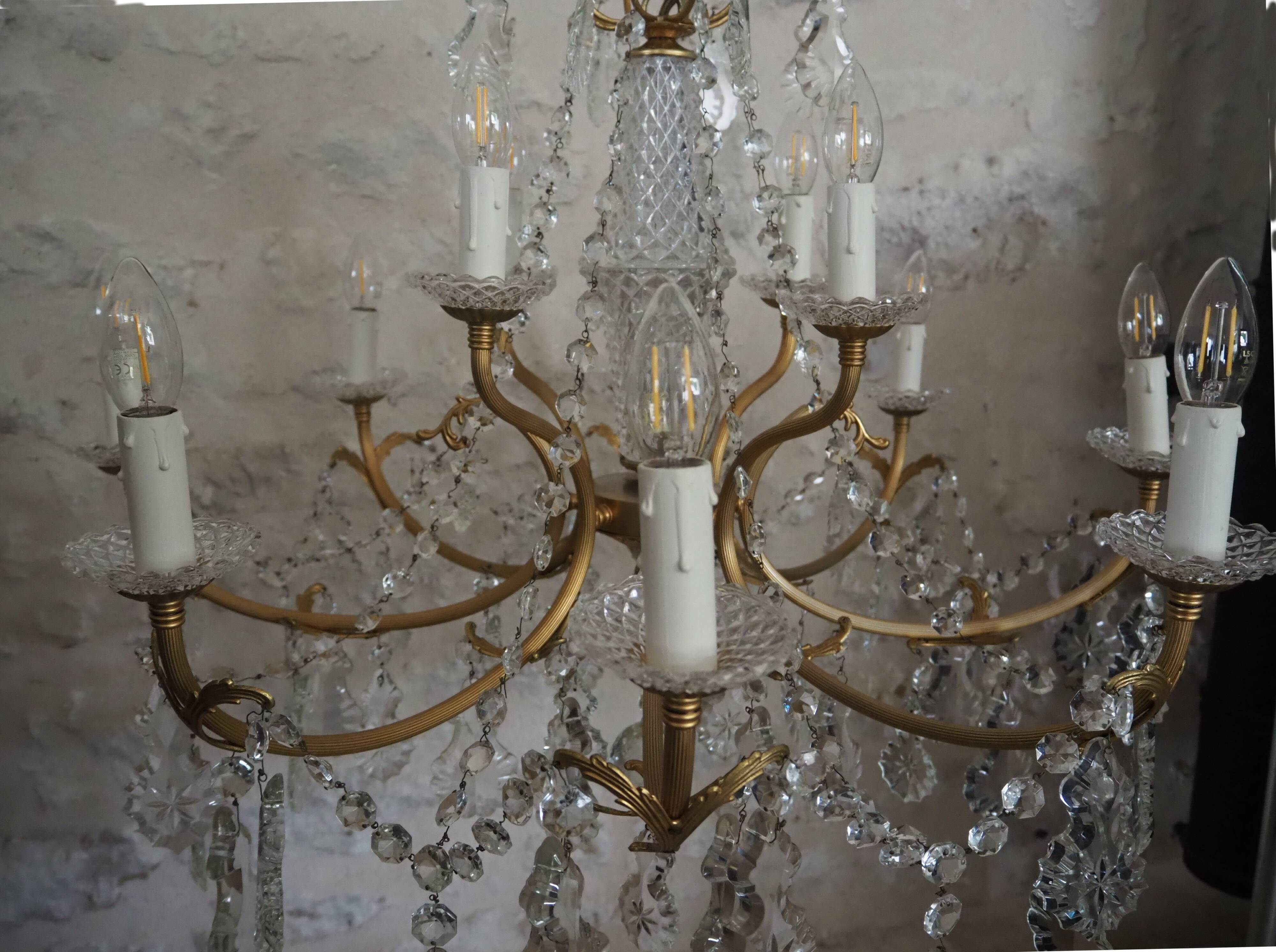 Chandelier 12 lamps with grapevines in crystal, bronze and regulated