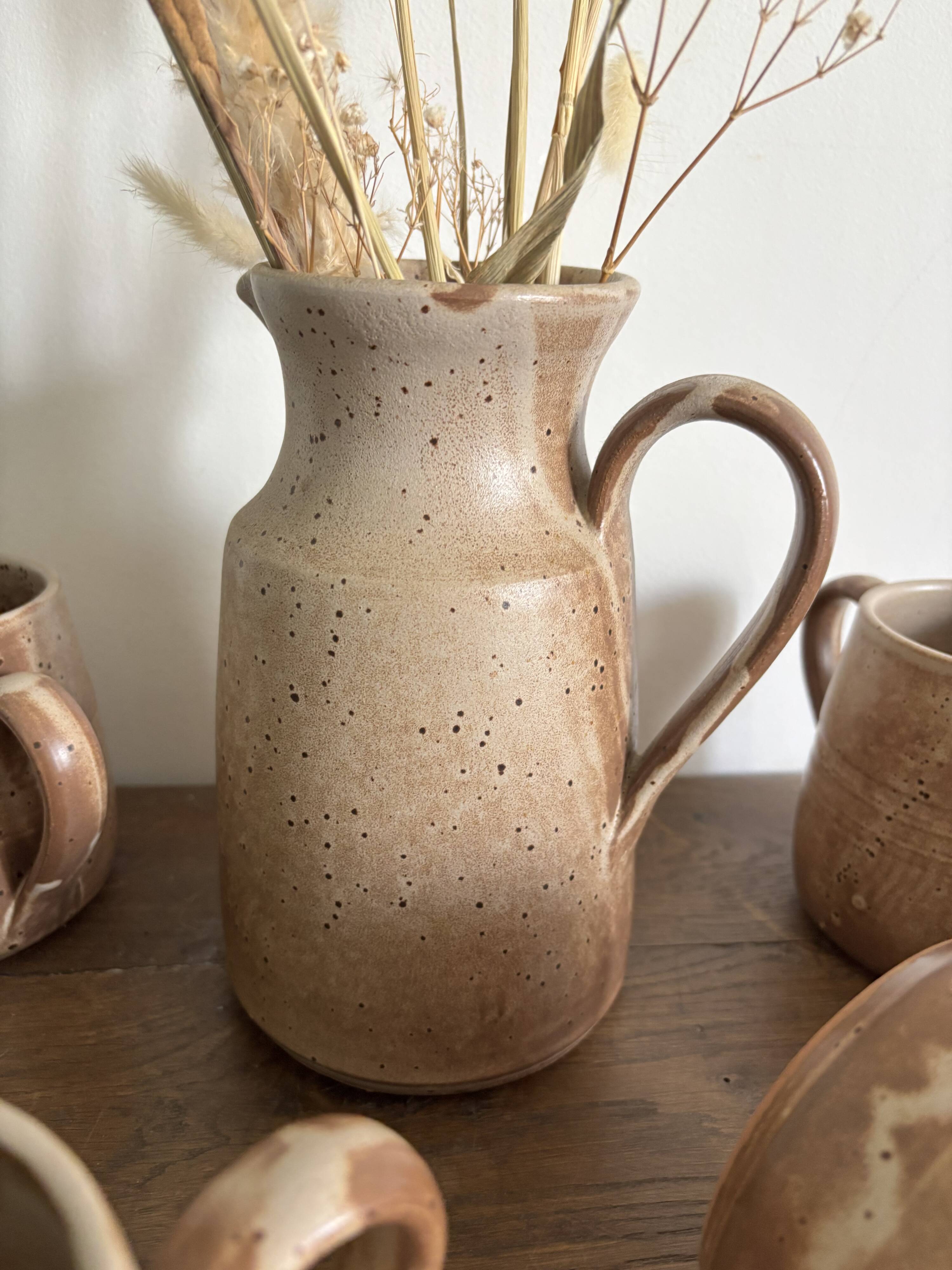 Vintage complete stoneware service – 6 mugs & jug Vallauris