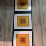 Optical Art Triptych - 3 Vintage Paintings - Victor Vasarely - Frames