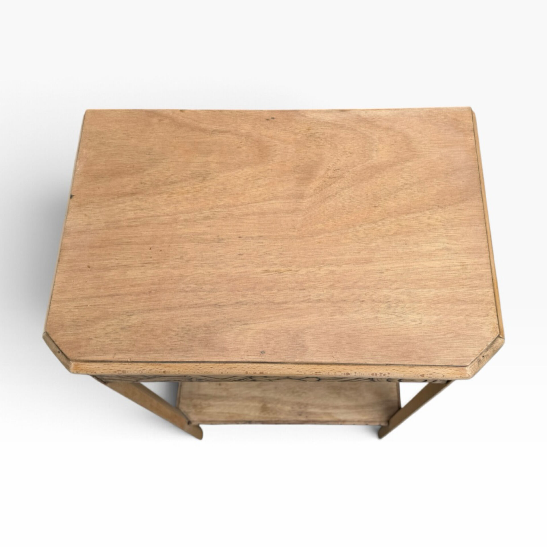 Art Deco console in raw wood with floral decoration, renovated 1930.