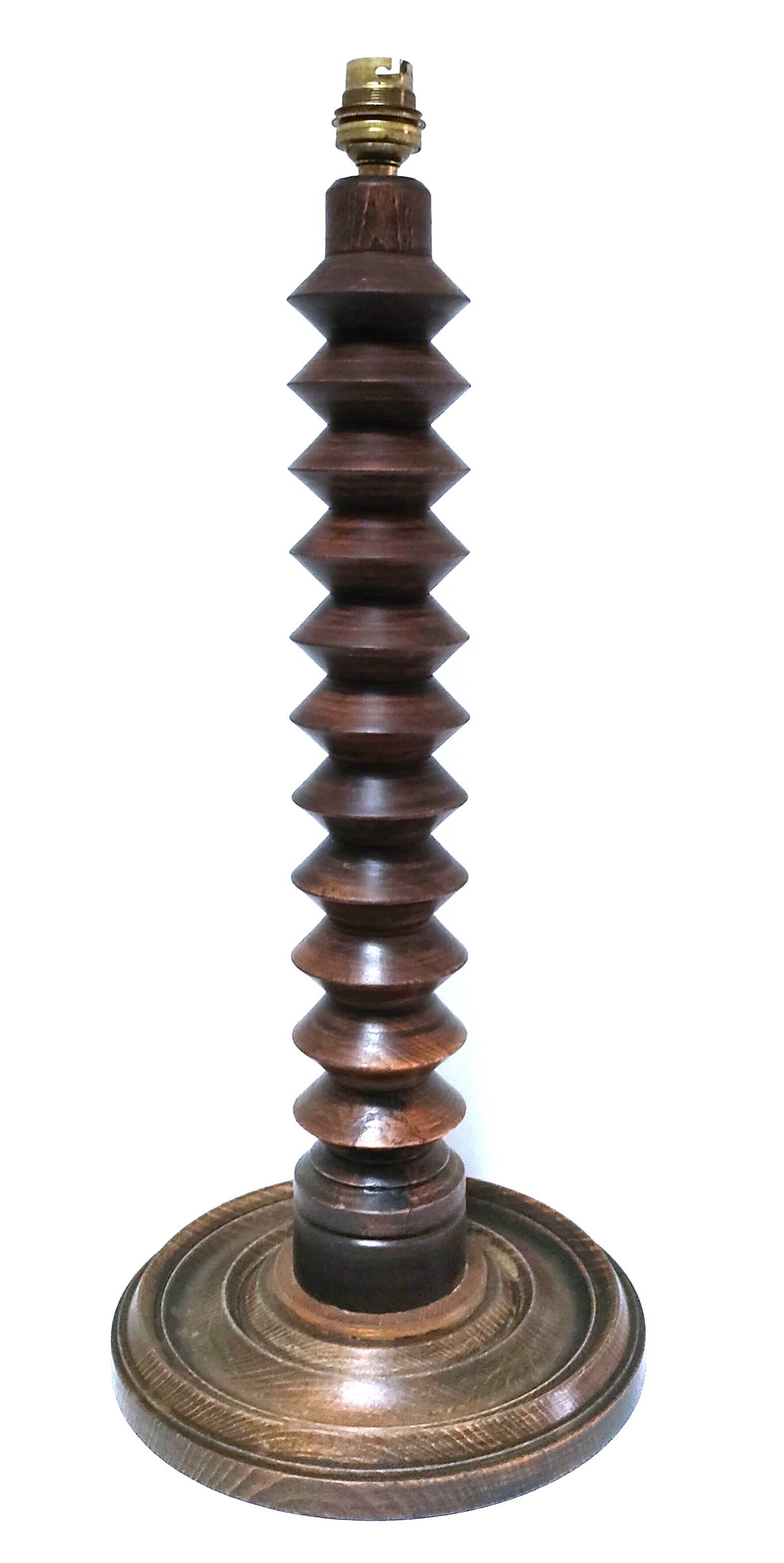 XL turned wooden lamp base H.47 cm 1950s design