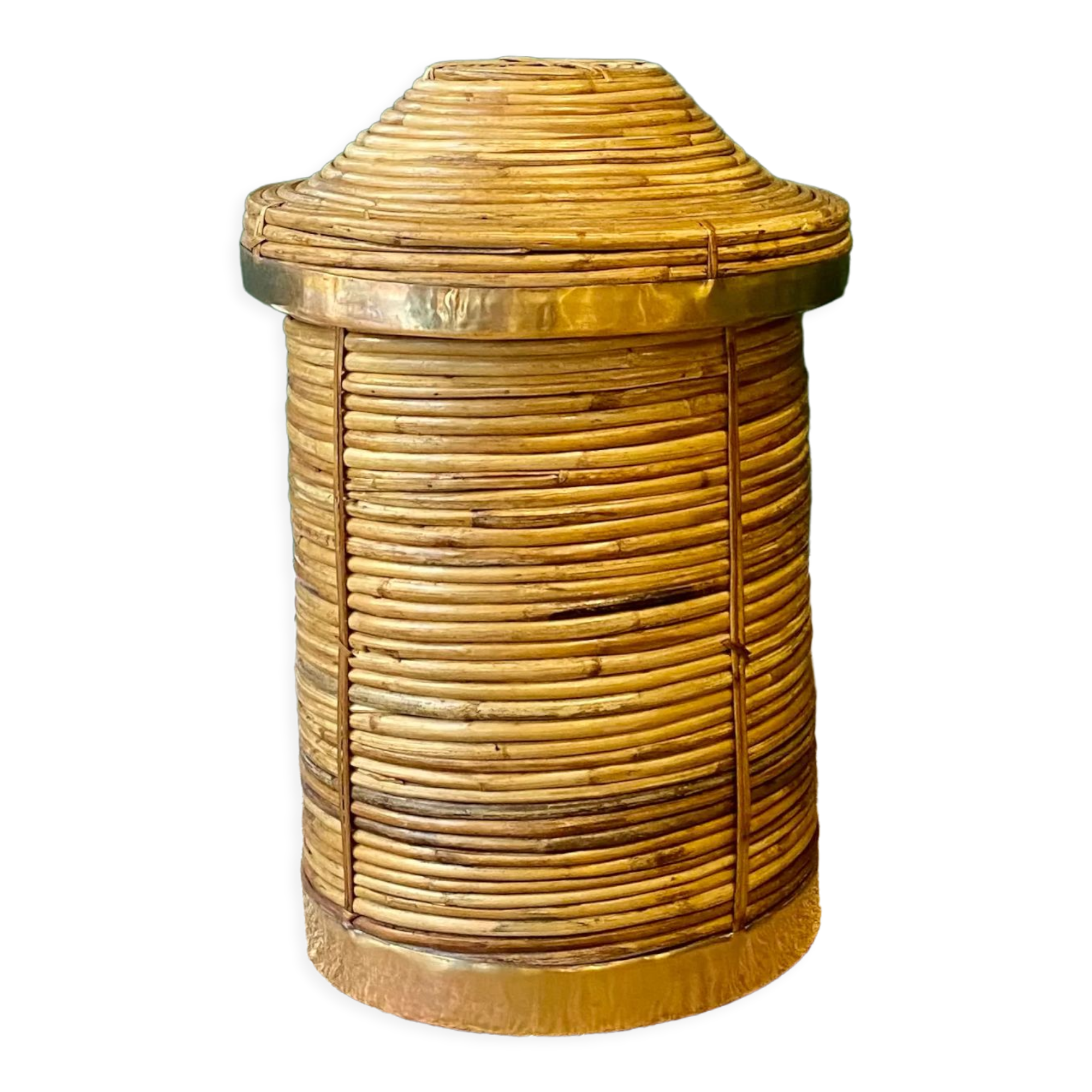 Vintage wicker and brass basket