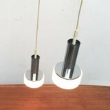 Suspended glass and chrome lamps model P105 German Mid-Century Space Age from the 1960s by Staff, set of 2.