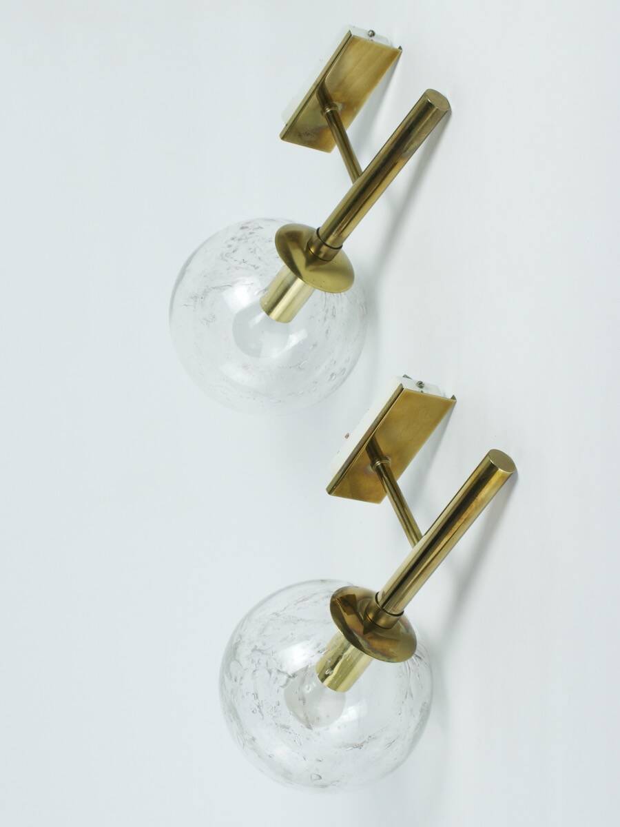 Brass and glass wall lights, vintage, 1960 by Hillebrand.