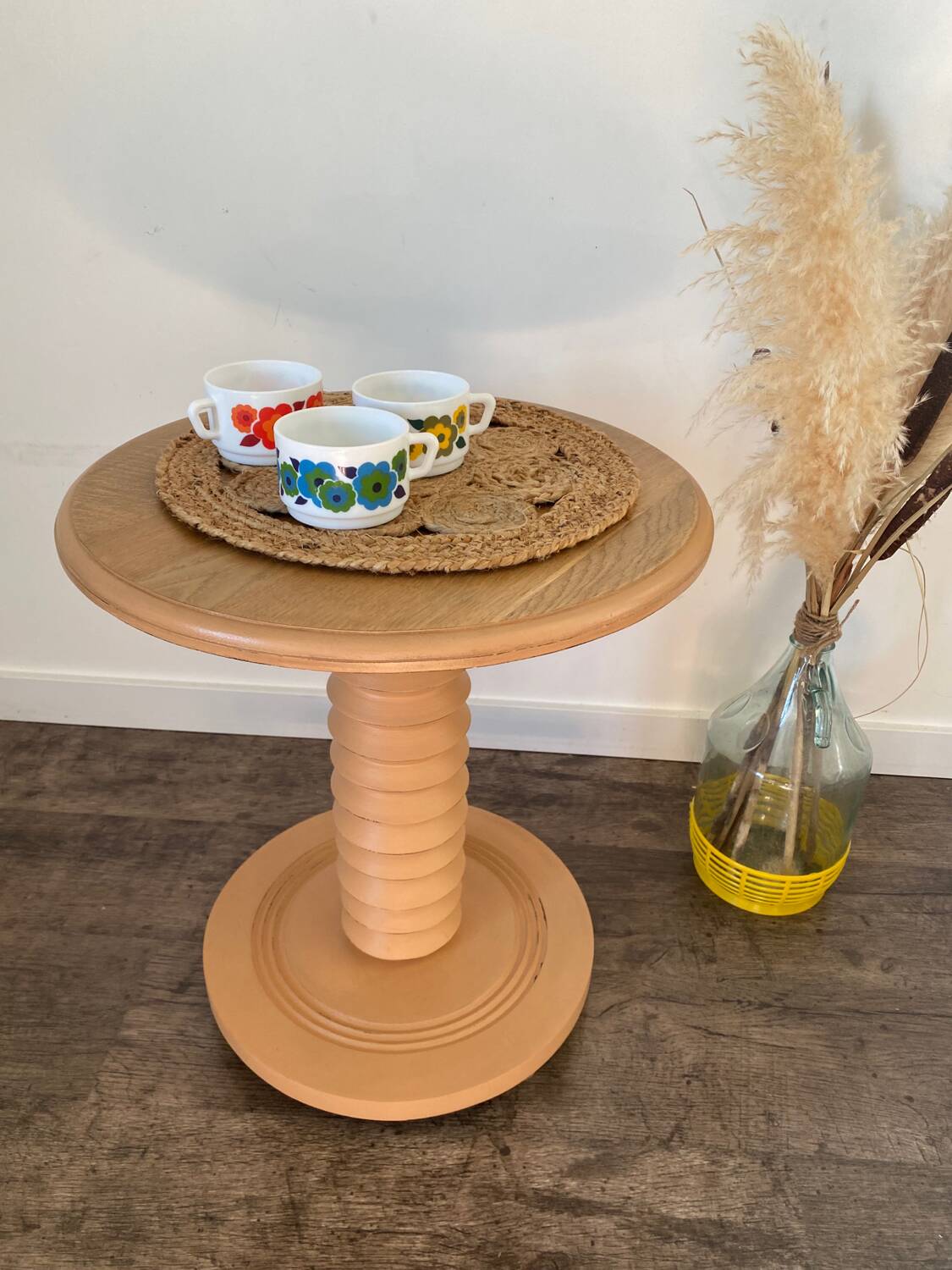 Terracotta Nude Spiral Turned Wood Side Table