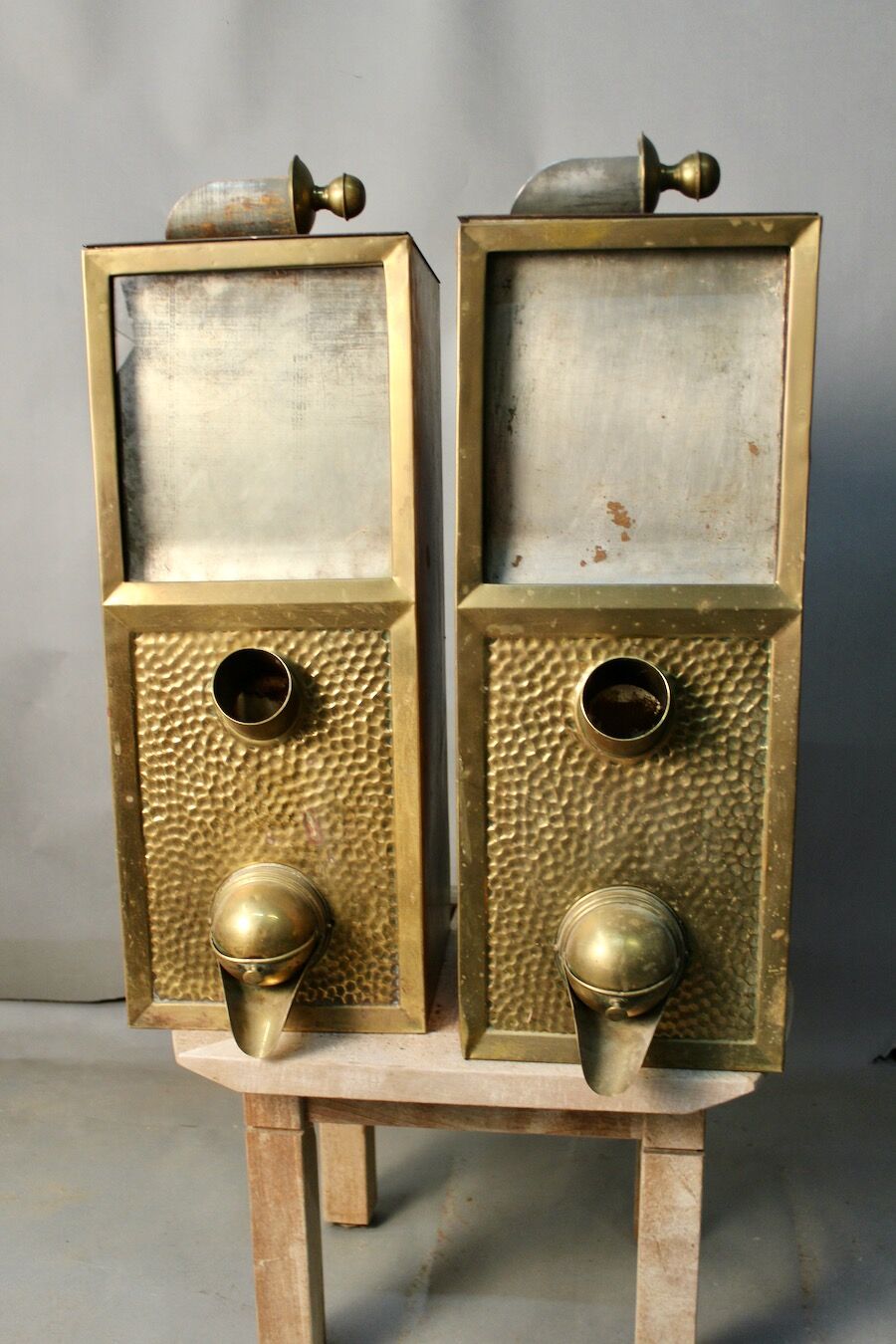 Pair of old coffee silos, coffee bean dispenser