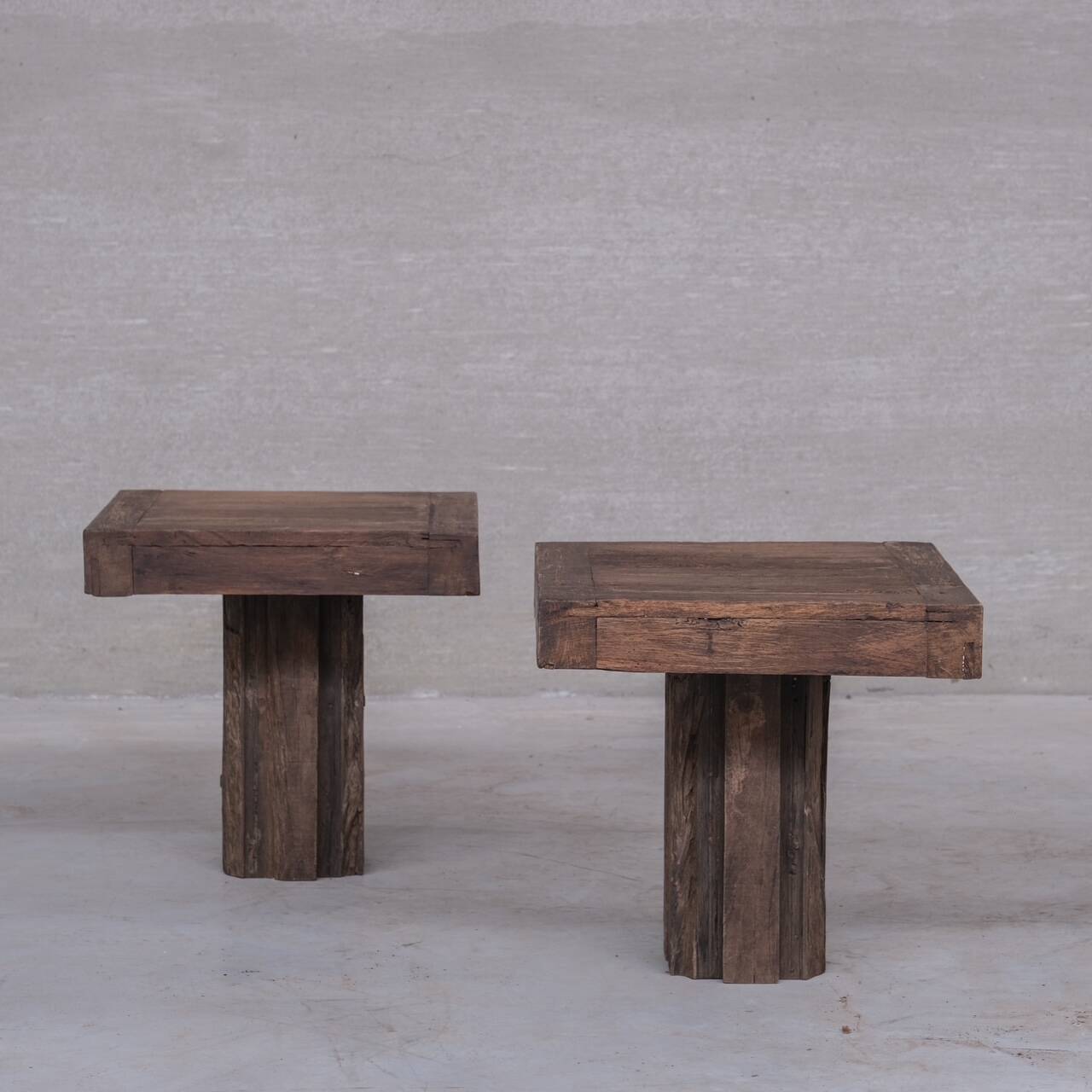 Paire de tables d'appoint en bois Wabi-Sabi, Belgique 1950
