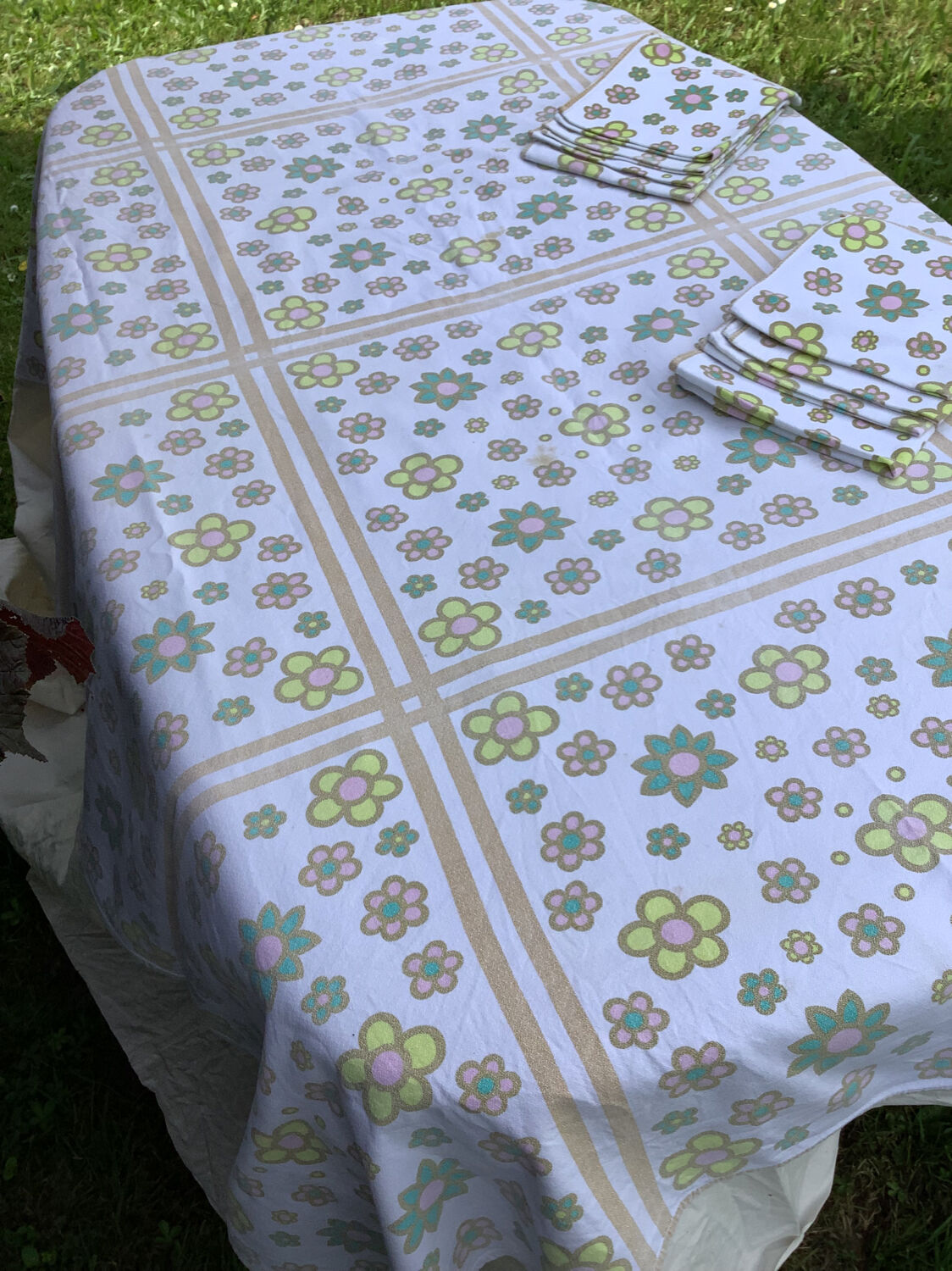 Vintage rectangular tablecloth & 8 towels