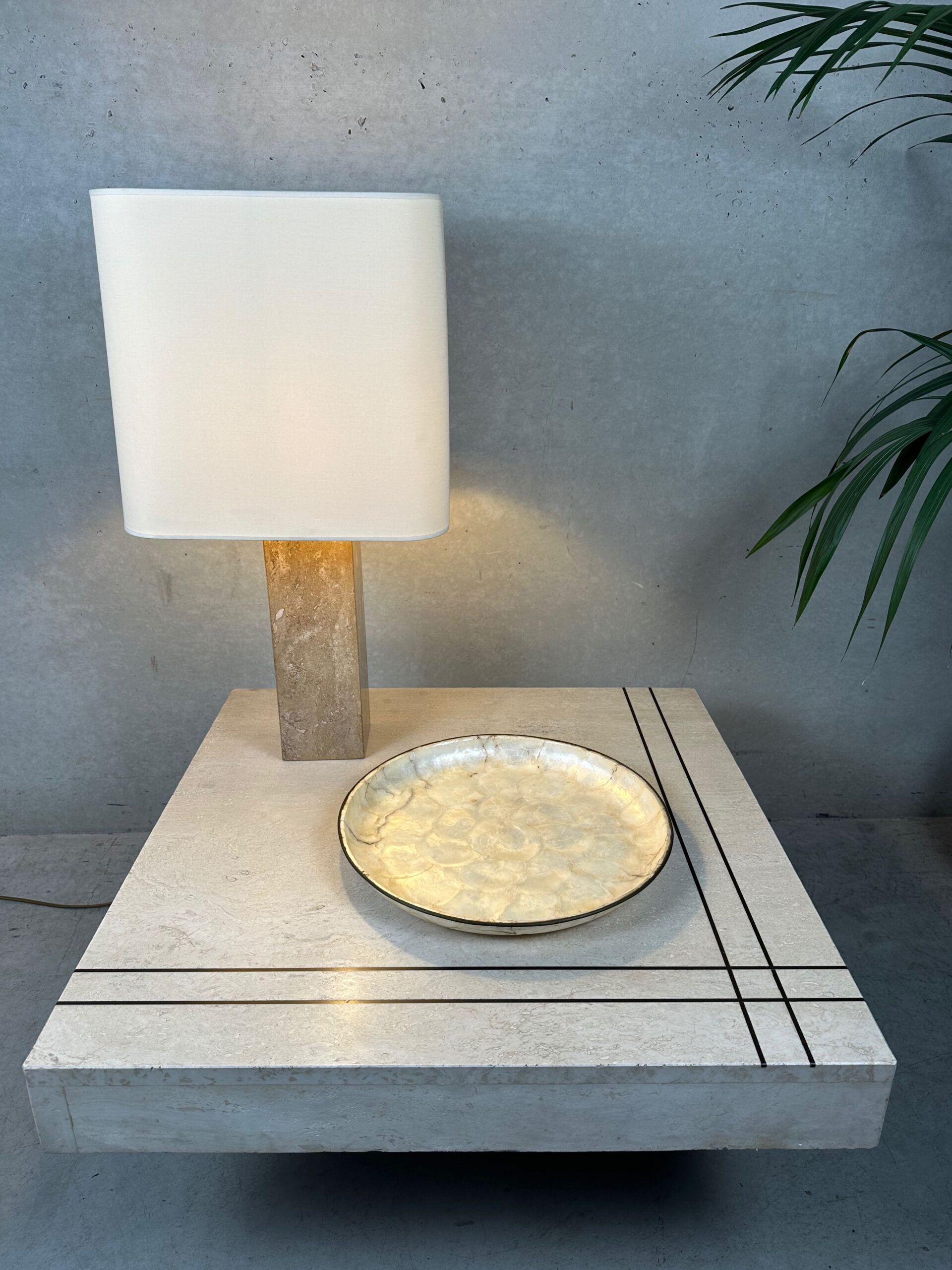 Vintage coffee table / side table – travertine and brass