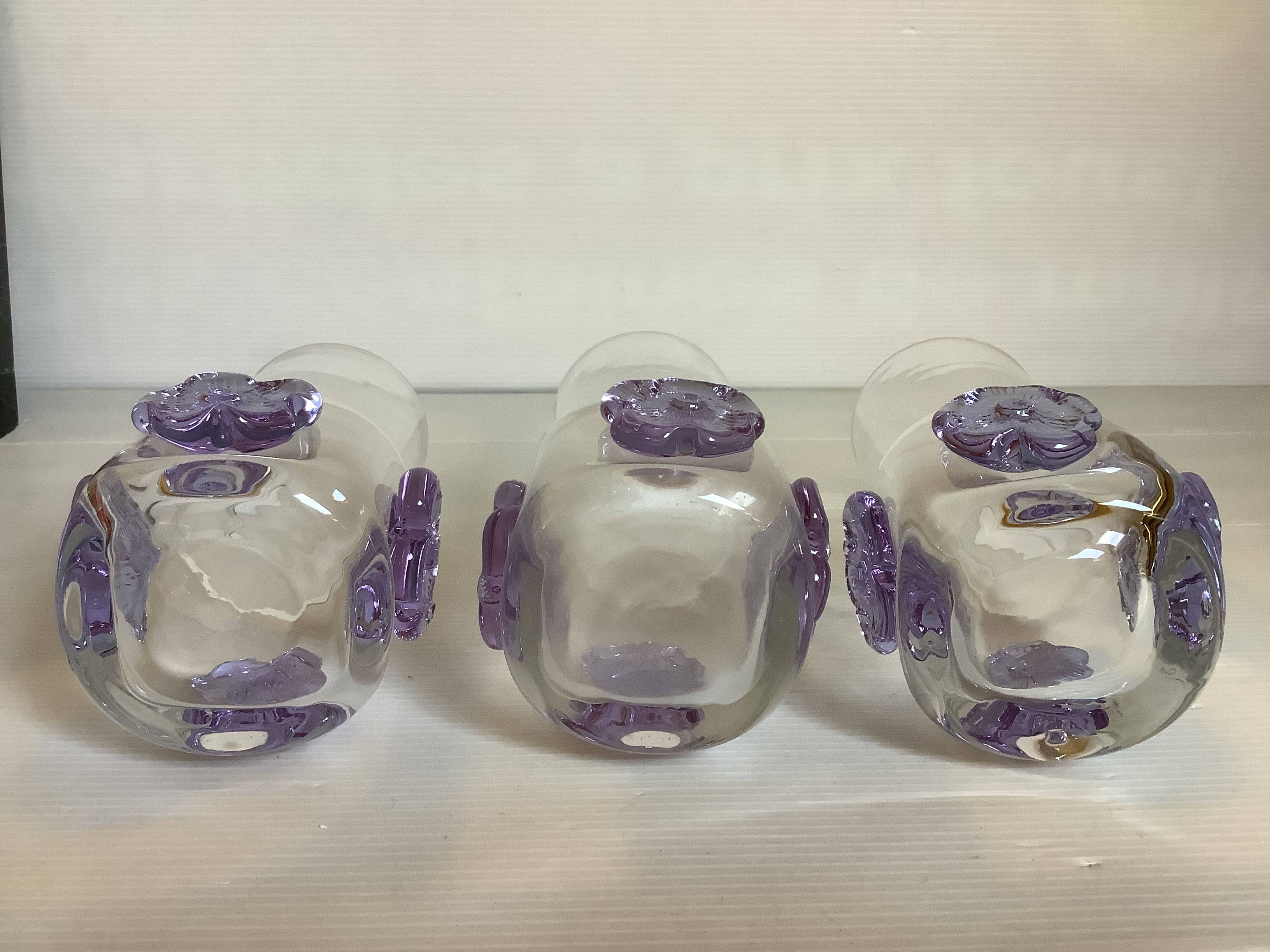 Trio of Czech Sklo Union Crystal glass vases
