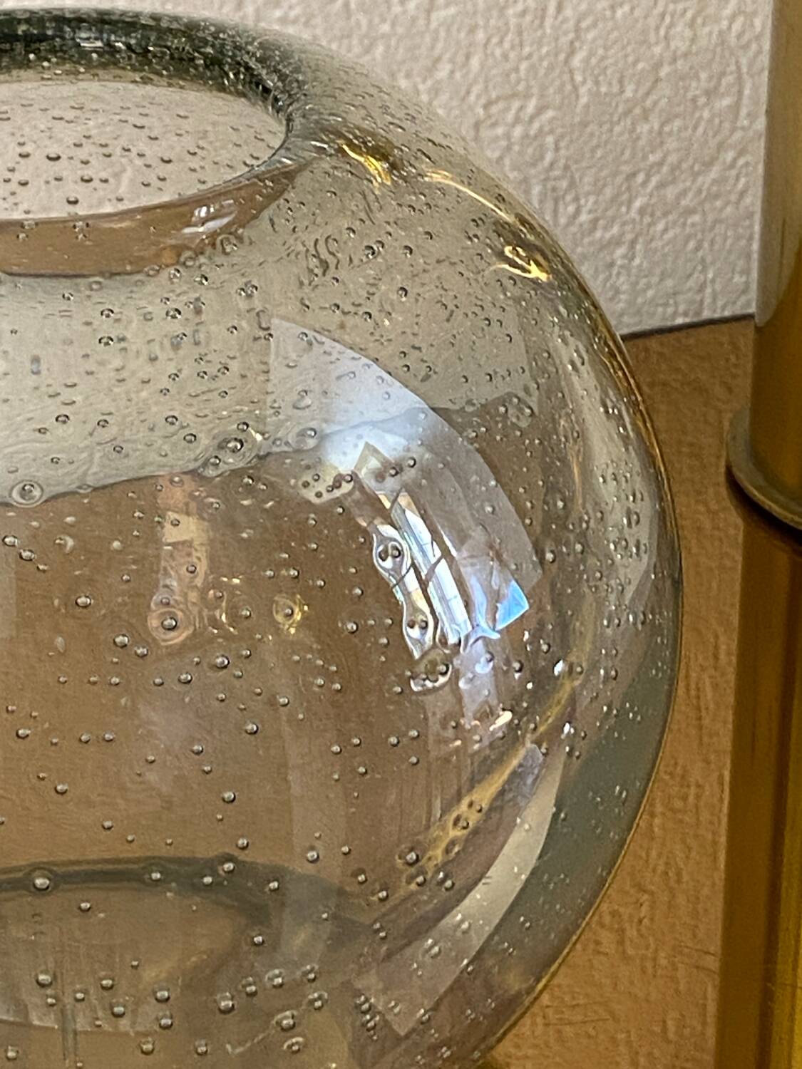 Blown and bubbled glass ball vase