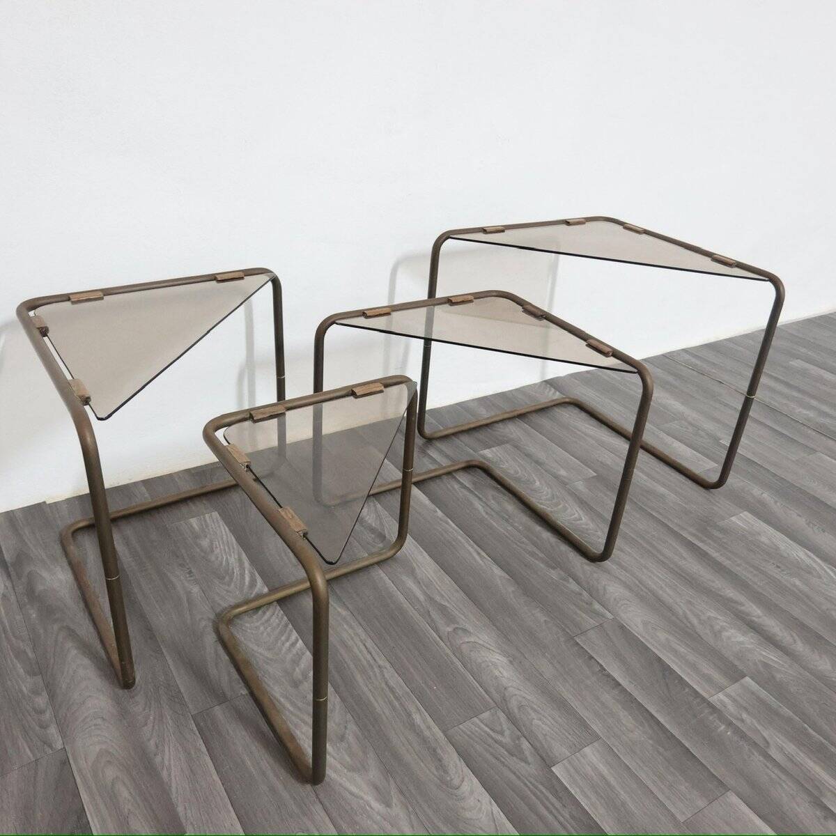 Modular Metal and Glass Coffee Tables, 1960s, Set of 4