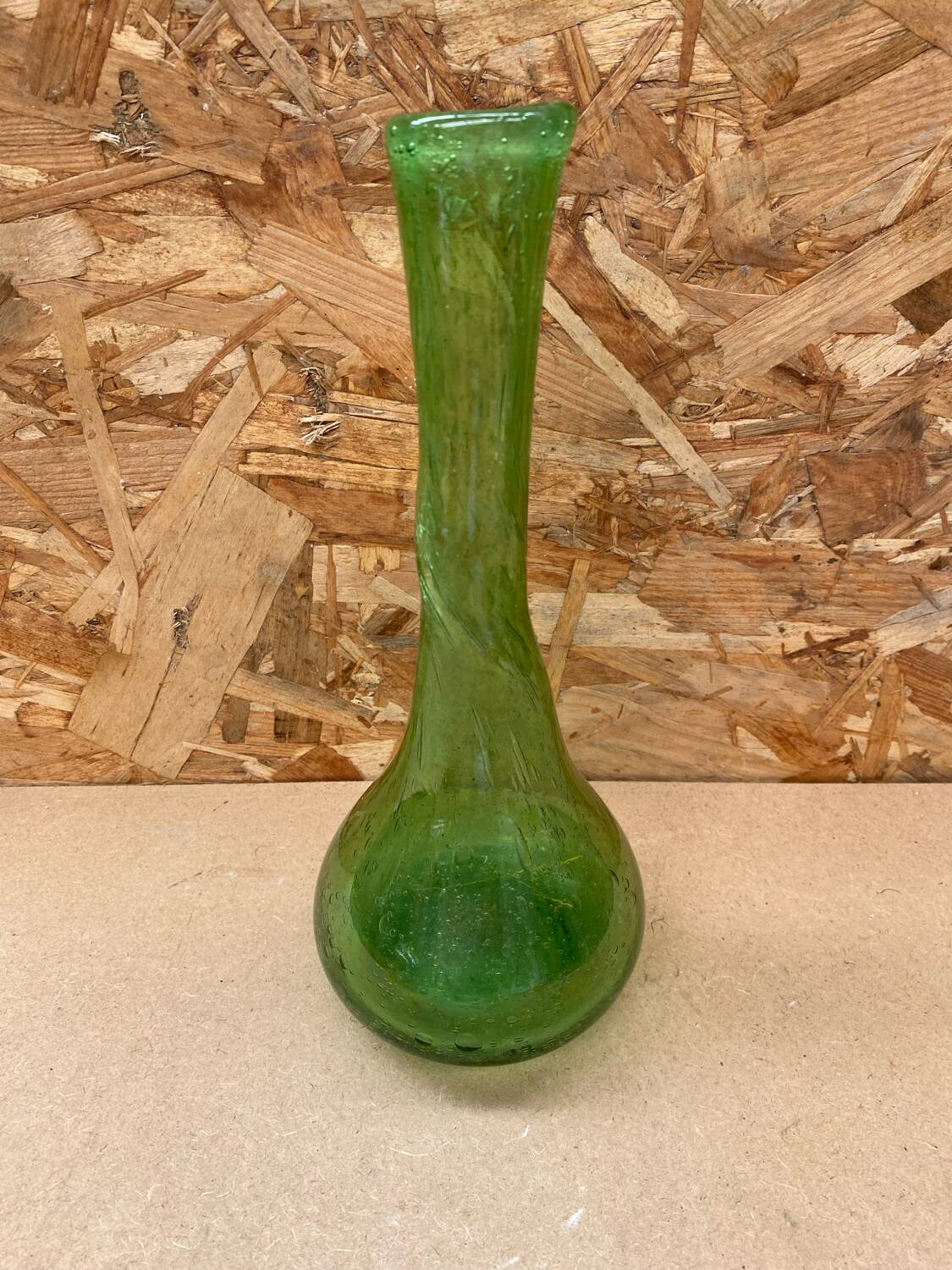 Vase soliflore style biot blown glass bubbled green vintage