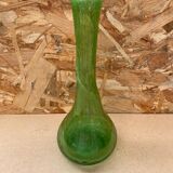 Ancien vase soliflore style biot verre soufflé bullé vert vintage