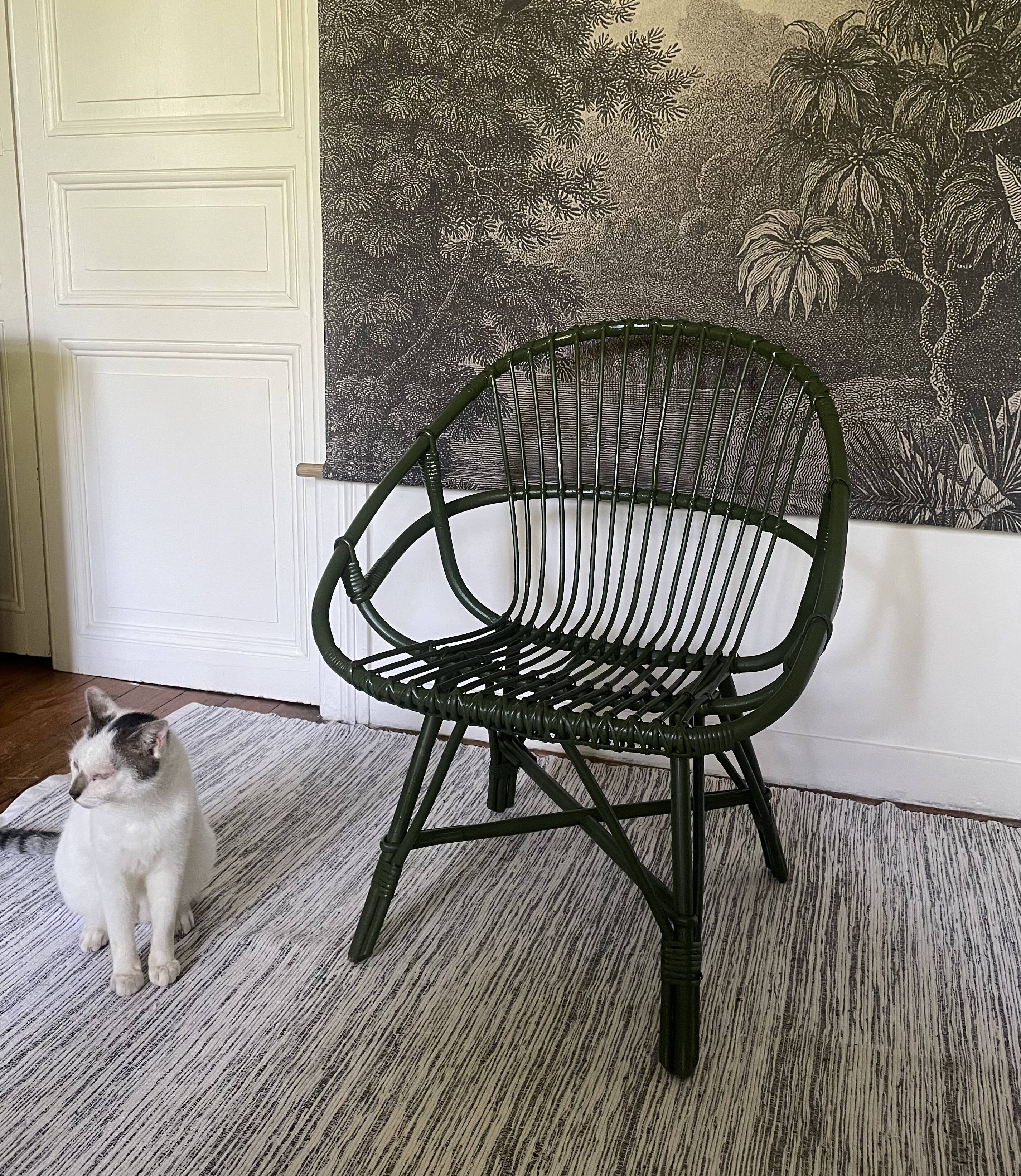 Green rattan armchair