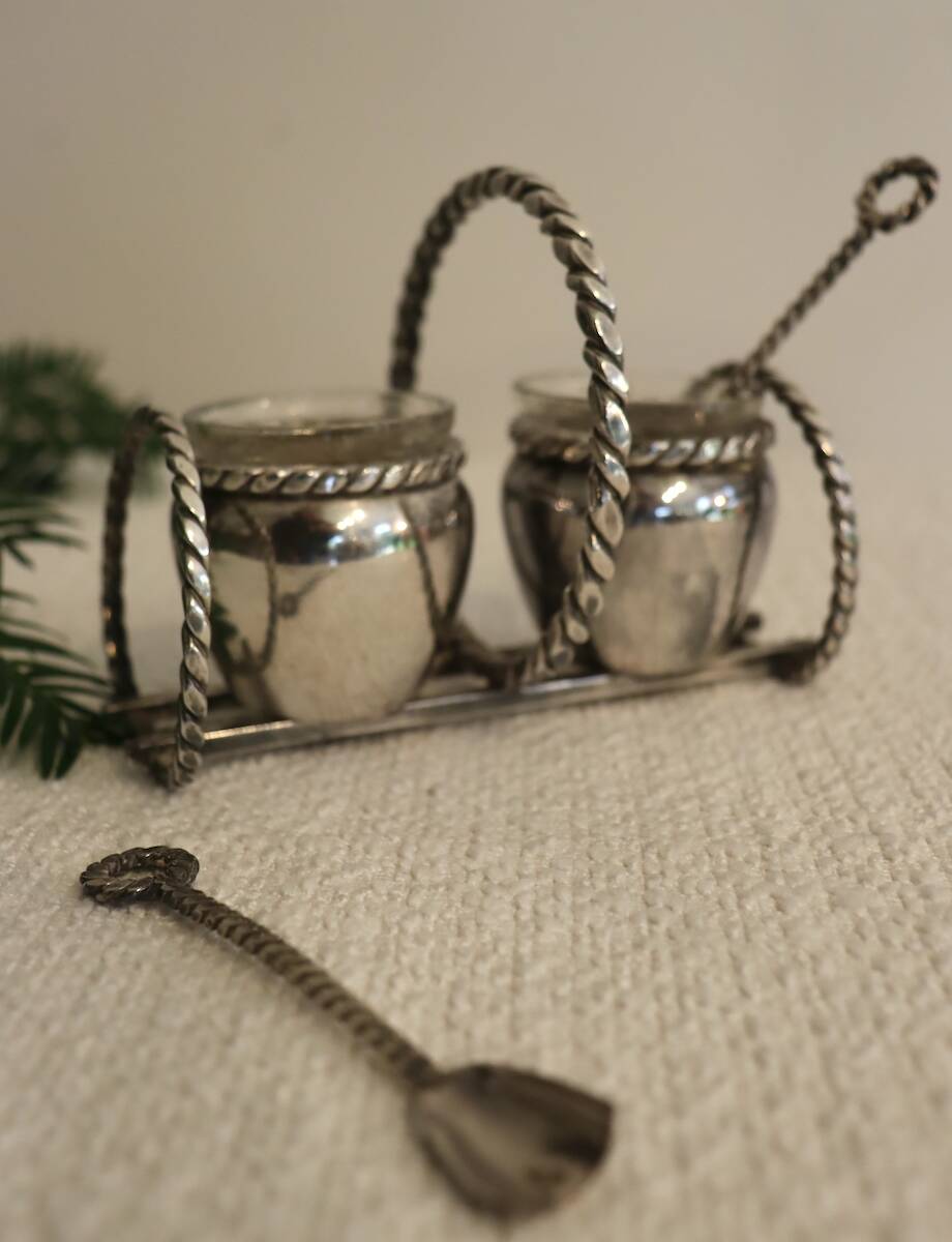 Silver-plated metal salt and pepper shakers