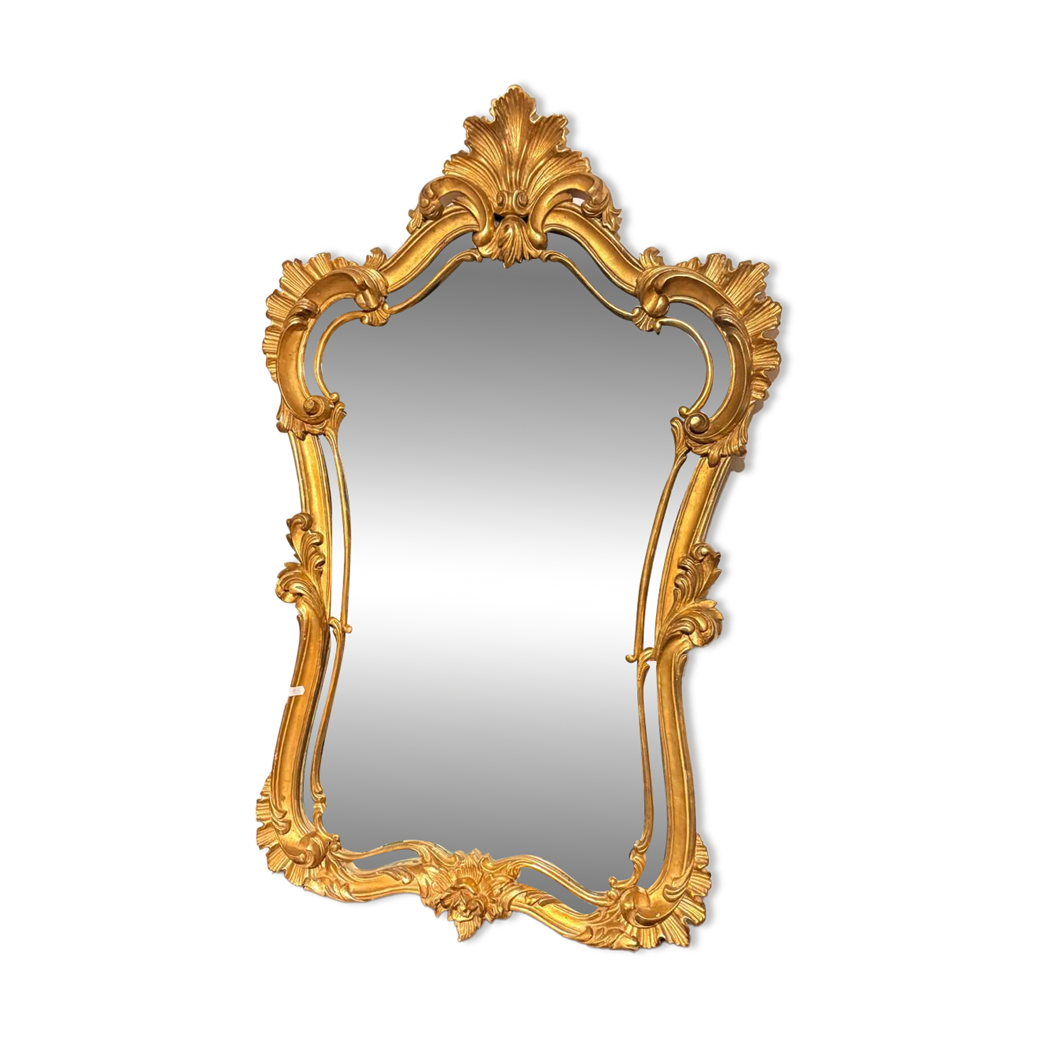 Antique Large Gilded Mirror in Wood Louis XVI Style with Quiver Pediment
