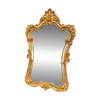 Antique Large Gilded Mirror in Wood Louis XVI Style with Quiver Pediment